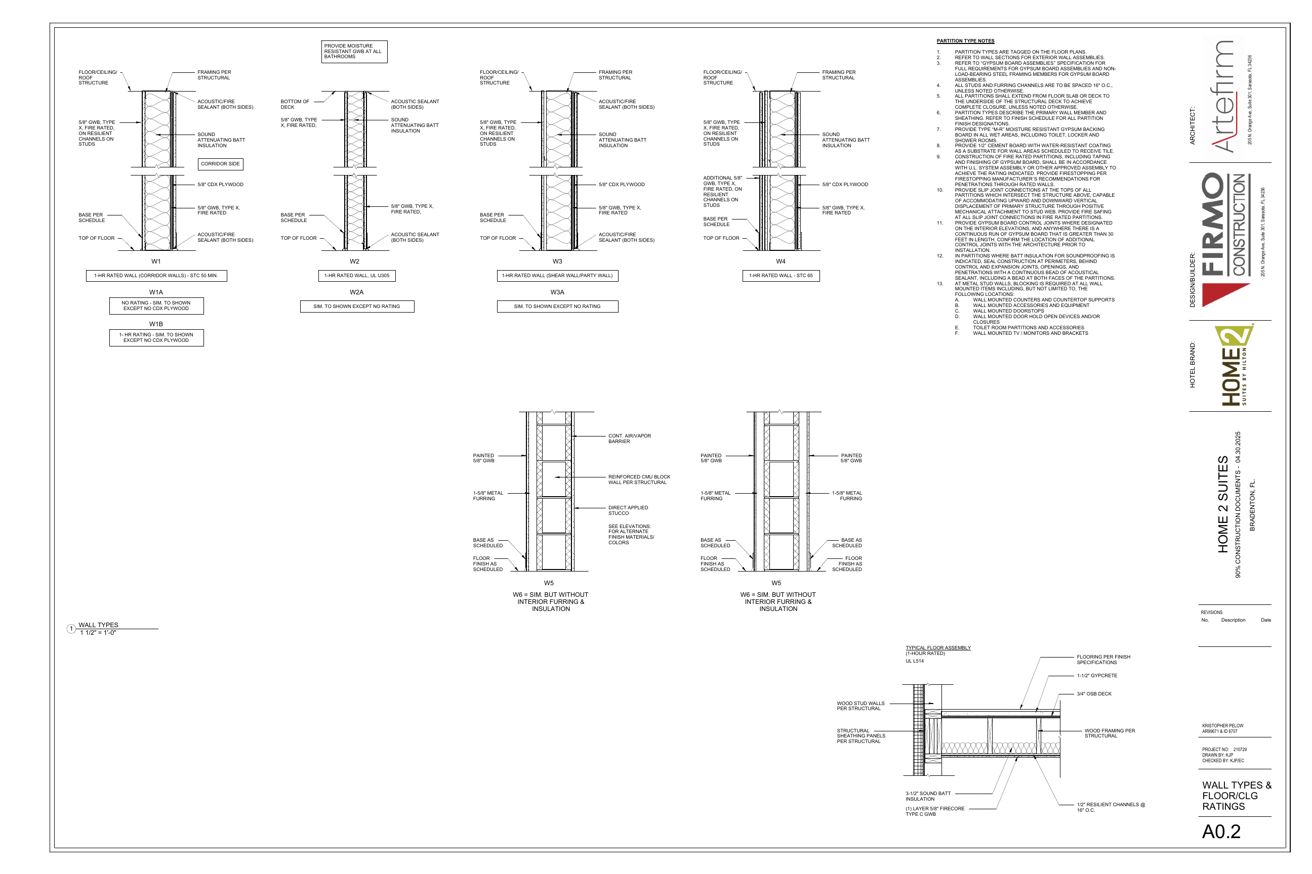 A0.2 wall types and floor ceiling ratings with original partition notes